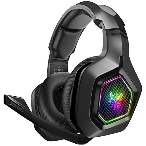 DIZA100 Gaming headset for PS4, PS5, Surround Stereo 3.5mm Gaming Headphones with Mic and RGB Rainbow Light for Xbox One PC Laptop Mac - Black