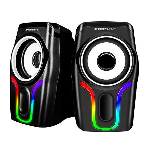 MAMBASNAKE Computer Speakers, 2.0 USB Powered PC Speakers Stereo Volume Control, 6 RGB LED Backlit Effect, Wired Mini Portable Gaming Speakers with 3.5mm for Desktop Computer/PC/Laptops (Black) - Black