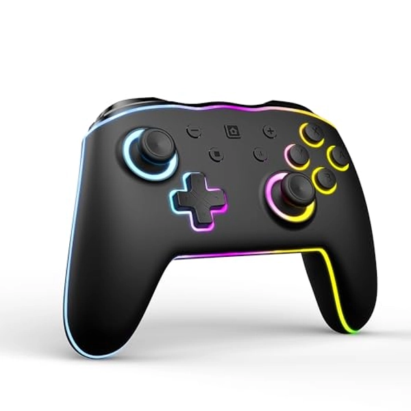 Enhanced Switch Pro Controller Compatible for Switch/Lite/OLED/PC, FIEHDUW Wireless Switch Controller for Ultimate Control with TURBO, Wake-up Function, 6-Axis Gyro, Adjustable Vibration, 5-Color LED