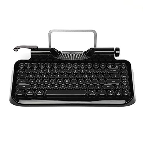 KnewKey RYMEK Typewriter-Style Retro Mechanical Wired & Wireless Keyboard with Tablet Stand, Bluetooth Connection (Black) - classic black