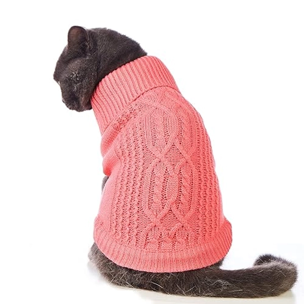 Jnancun Cat Sweater 16 Color Turtleneck Knitted Sleeveless Dog Sweater Warm Winter Kitten Clothes Outfits for Cats or Small Dogs in Cold Season (Medium, Pink)