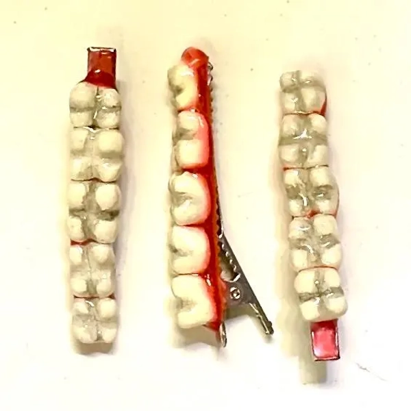 Faux Teeth Realism Hairclip 2 Pack - Goth Hair Accessory, Halloween Horror Gift, Creep Core