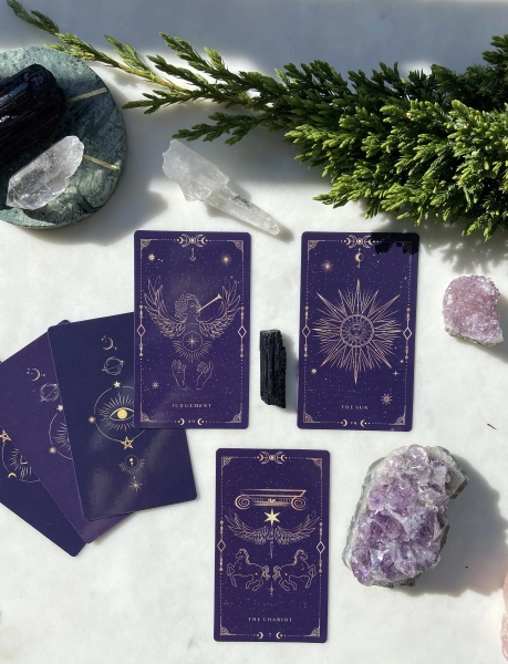 DARK PURPLE GOLD Tarot Deck 78 Cards, Mystical Universe, Tarot Deck with Digital Guidebook and tarot deck bag, Tarot Deck for Beginners