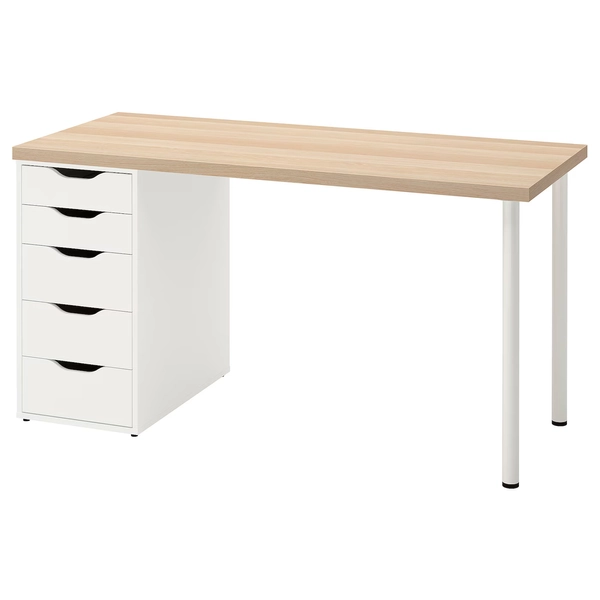 LAGKAPTEN / ALEX Desk - white stained oak effect/white 140x60 cm