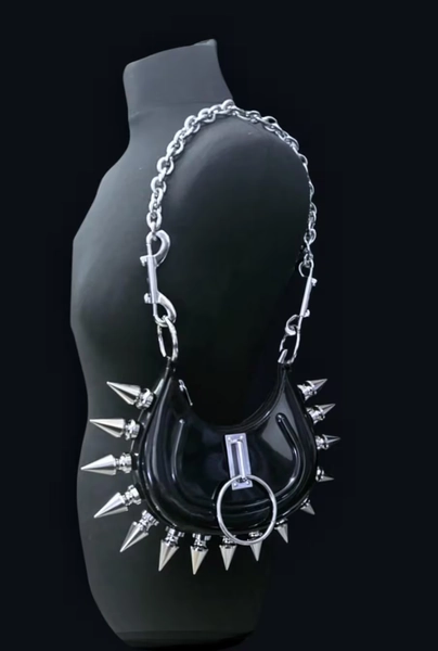 Goth bag,Small pvc cocktail, Spike goth shoulder bag