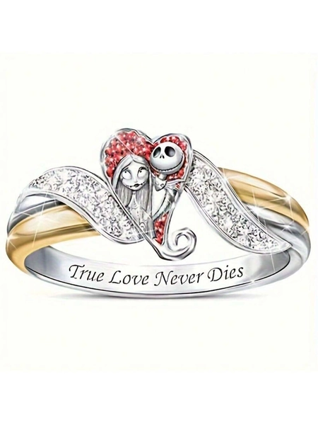 THE NIGHTMARE BEFORE CHRISTMAS Nightmare Befor Christmas Ring, "True Love Never Dies" Carving, Holiday Red And Rhinestone Inlay, Cute Halloween Finger Decoration For Ladies' Jewelry,Charms,Nighmare Before Christmas,Women Christmas Dress