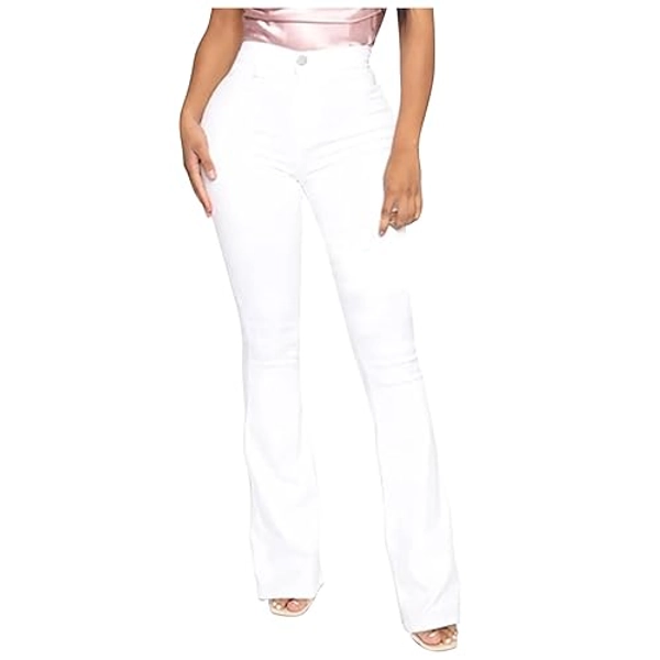 AMhomely High Waist Bootcut Stretch Jeans for Women UK Micro Flare Trousers Casual Denim Bell Bottom Retro Distressed Trendy Jeans Horseshoe Trousers Streetwear Classic Flared Pants Y2K