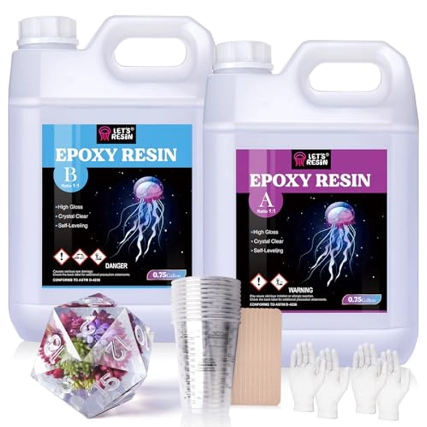 LET'S RESIN Resin Epoxy Kit, 1.5 Gallon Bubble Free & Crystal Clear Epoxy Resin Supplies with Measuring Cups,Stir Stick,Gloves,Resin and Hardener for Mold Casting,Jewelry,Art,Craft