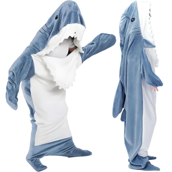 JEDWKFA Shark Filt Vuxna, Shark Filt, Super Soft Shark Filt, Shark Pyjamas Lämplig för män och kvinnor, Filt för att klä vuxna, för Cosplay Shows, Cartoon Pyjamas Partys, L