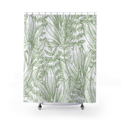 Green Leaves Outline Shower Curtain - 71" × 74"