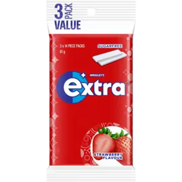 3 Pack Wrigley's Extra Strawberry Chewing Gum 81g