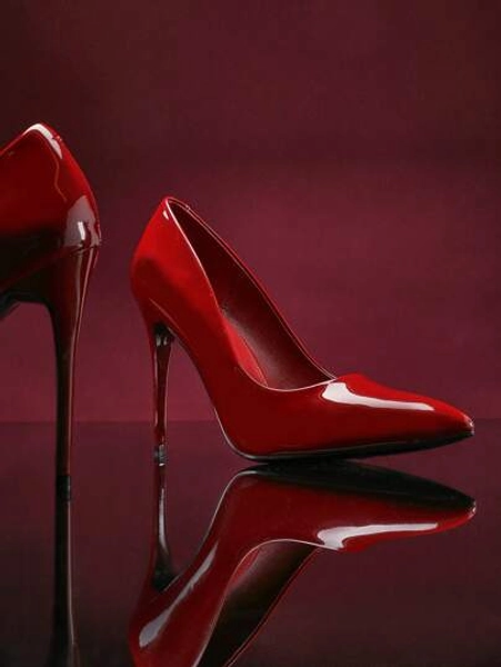 SHUZIA Women Point Toe Stiletto Heeled Man-Made Patent Material Pumps Mother's Day Present