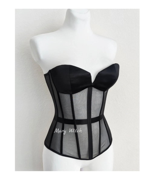 Custom overbust black  corset for women . Lingerie corset. transparent corsetry, steel boned corset, Corset Top, Bustier Top,Sexy Corset