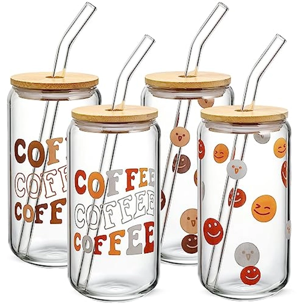 16oz Sublimation Beer Can Shaped Glass Cups and Straws Set, Iced Coffee Tumblers - Aesthetic Housewarming Gifts