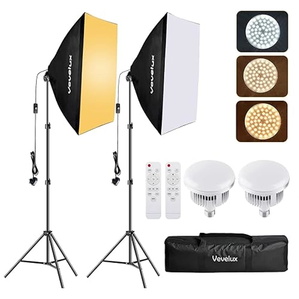 Softbox Lighting Kit LED Photography 3000K-6600K&1-100% Dimmable, 2 X 45W Studio Softbox 50x70cm with Carrying Bag, Portraits Product Video Photography Lighting Kit