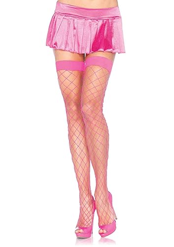 Leg Avenue Women's Fence Fishnet Thigh Highs - One Size - Neon Pink