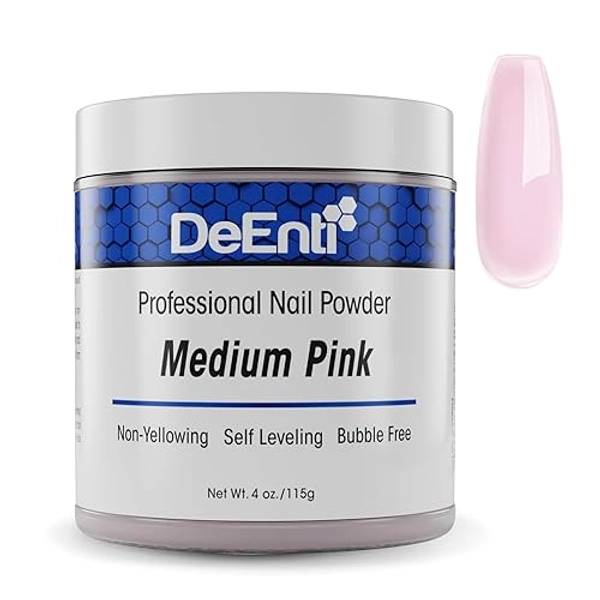 DeEnti Acrylic Nail Powder, 4oz Medium Pink Acrylic Powder Dip for Nails, Long Lasting Salon Quality, Bubble Free Professional Manicures, Fake Nails, Carving & Extensions