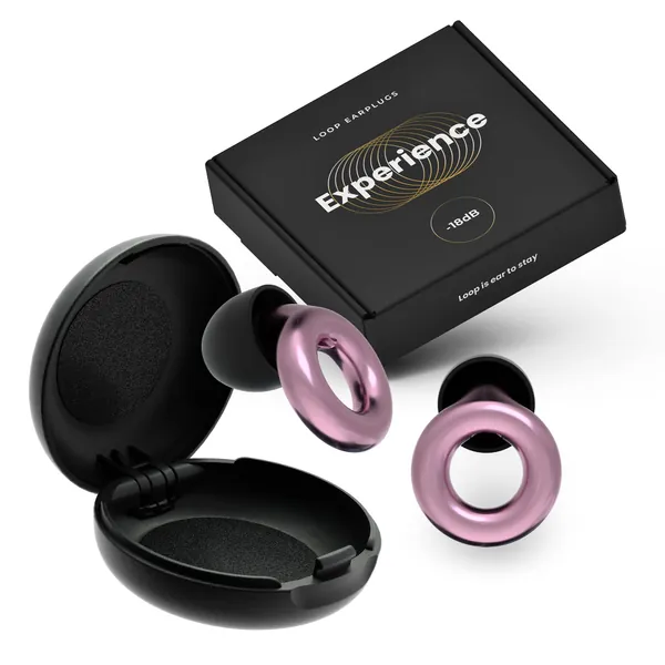 Loop Experience Noise Reduction Ear Plugs – High Fidelity Hearing Protection for Concerts, Motorcycles, Drummers, Work & Noise Sensitivity - 8 Ear Tips in XS,S,M,L - 18dB Noise Cancelling - Rosegold