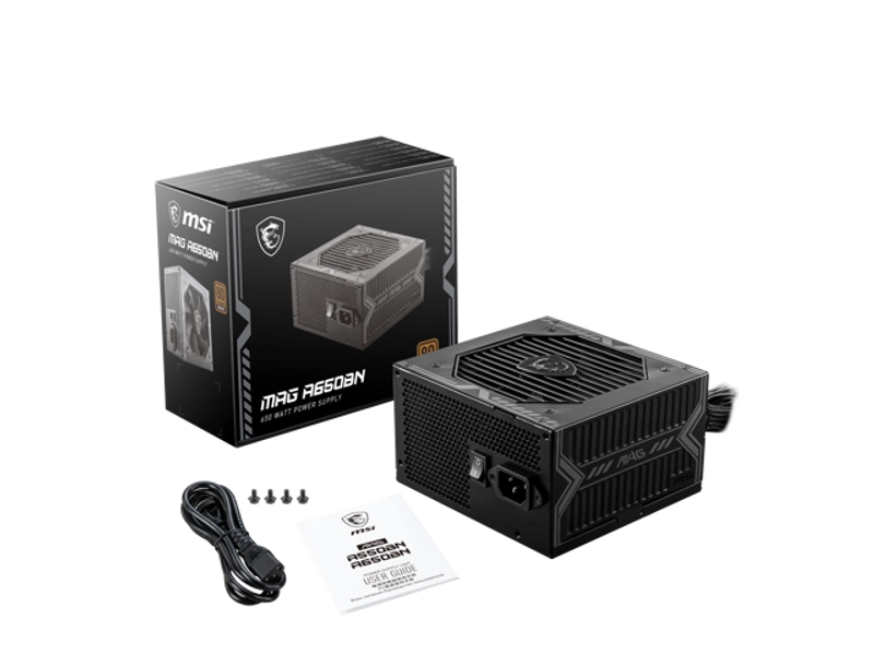 MSI MAG A650BN, Non-Modular Compact 650W Power Supply, 80+ Bronze, Low-Noise Fan, Active PFC Design, 5 Year Warranty