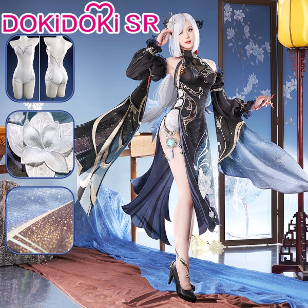 DokiDoki-SR Game Genshin Impact Cosplay Shenhe Costume / Shoes Lantern Rite 2024 Skin Frostflower Dew shen he