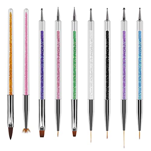 Artdone 9PCS Nail Art Brushes Set Nail Art Liner Brush and Nail Dotting Pen Gel Polish Painting Tools For Nail Art Design Include Extension Gel Nail Brush… - 9pcs nail art brushes kit