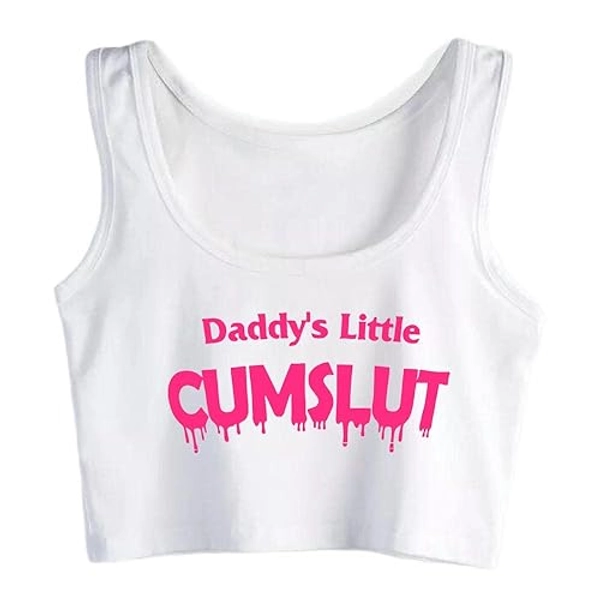 Humor Fun Flirty Daddy's Little Cumslut Print Tank Top Print Yoga Sport Workout Crop Top Gym Tops