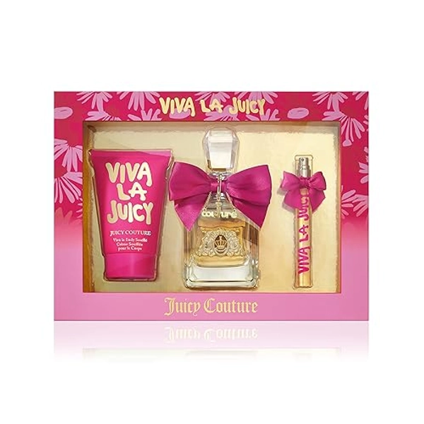 Juicy Couture,3 Piece Fragrance Set Viva La Juicy Eau De Parfum, Women's Perfume Set Includes EDP Spray Perfume,Mini Perfume & Body Lotion-Fruity & Sweet Travel Perfume & Travel Body Lotion for Women