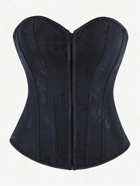 Overbust Corset Top With Zipper, Lace-Up Back, Floral Print, Strapless Bustier Bodysuit For Women, Tight Fitting Shapewear For Costume, Masquerade, Halloween