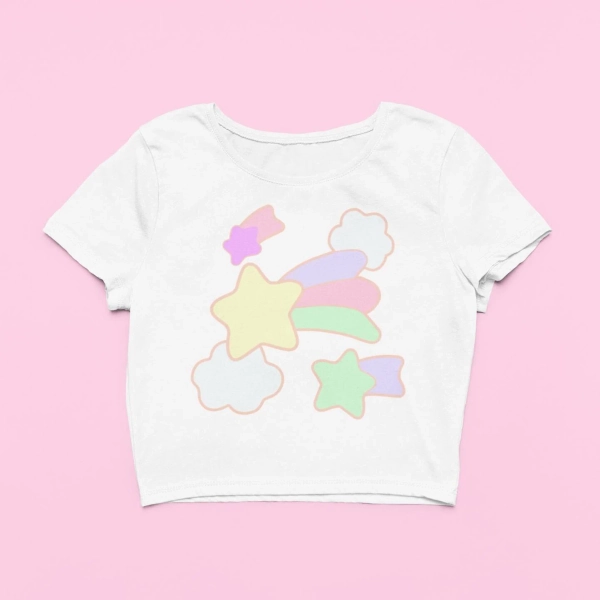 Dreamy Pastel Crop Top | Cute Vintage Star Y2K Graphic | Y2K Baby Tee | Decora Yume Kawaii Shirt | Cute Gift