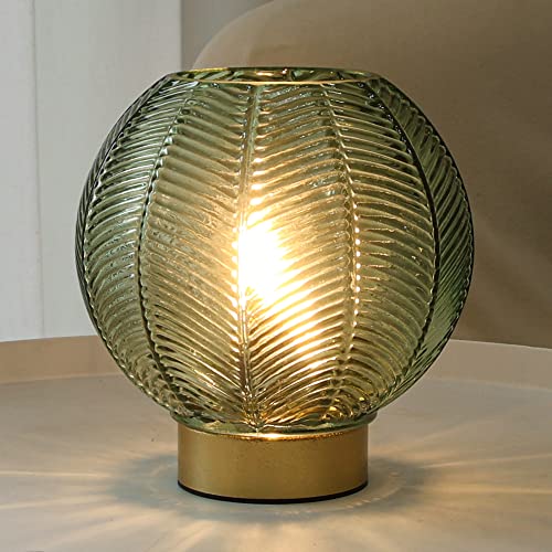 LUSHARBOR Battery Powered Lamp with Timer, Cordless Battery Operated Table Lamp with LED Bulb, Decorative Small Lamp Glass for Nightstand Bedside Bedroom Living Room-Green - Green