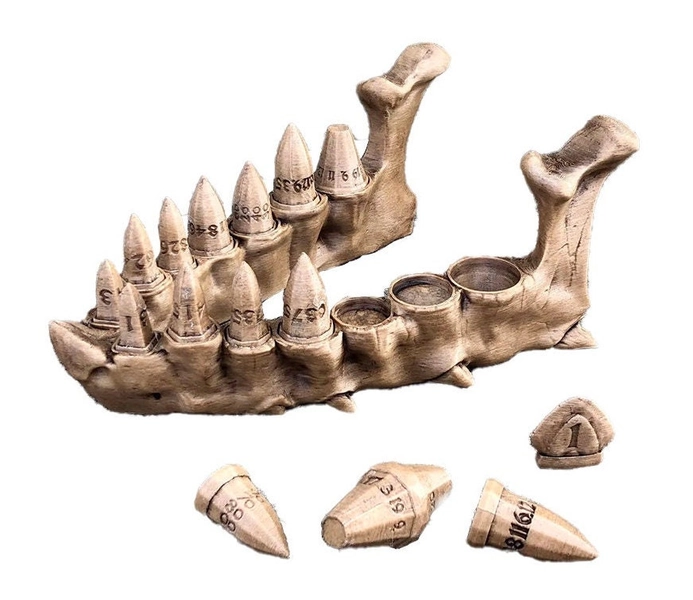 Dungeons and Dragons Dice Set With Holder | DnD Dice Handcrafted Dragon Teeth Dice Set for D&D - Unique RPG Dice with Stained Wood Finish