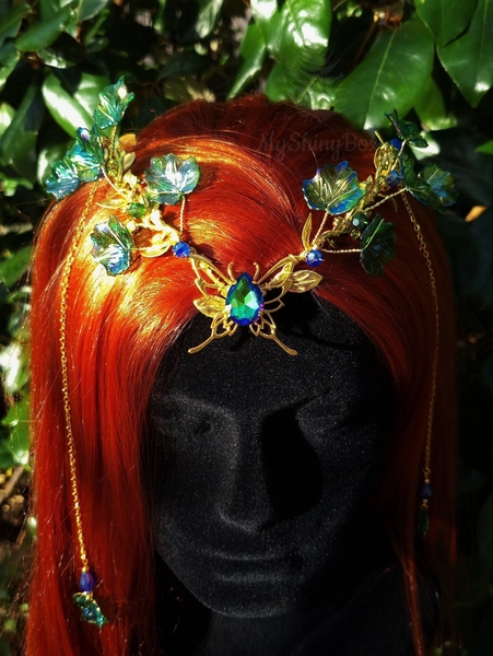 Ivy green Butterfly Fairy tiara, Elven Tiara, Elf Headpiece, Fairy Costume Circlet, Fantasy Wedding Crown, Woodland Fairy Tiara