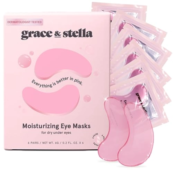 Under Eye Mask - Reduce Dark Circles, Puffy Eyes, Undereye Bags, Wrinkles - Gel Under Eye Patches, Vegan Cruelty-Free Self Care by grace and stella (6 Pairs, Pink)