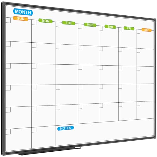JILoffice Dry Erase Calendar Whiteboard 48 X 36 Inch - Magnetic White Board Calendar Monthly, Black Aluminum Frame Wall Mounted Board for Office Home and School