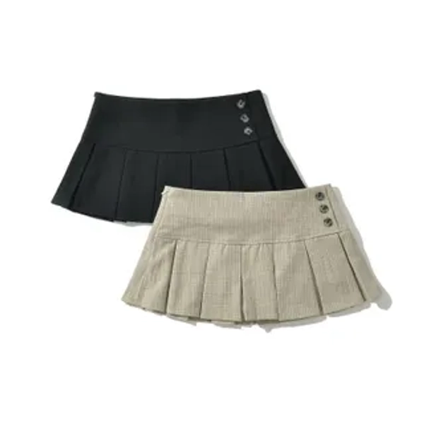 Low Waist Plain Mini Pleated Skirt