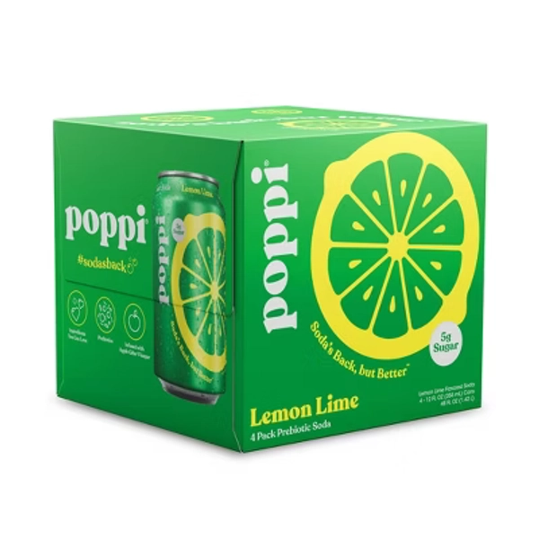 Poppi Lemon Lime Prebiotic Beverage - 4pk/12 fl oz Cans