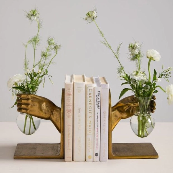 Handheld Bookend Set with Bud Vases