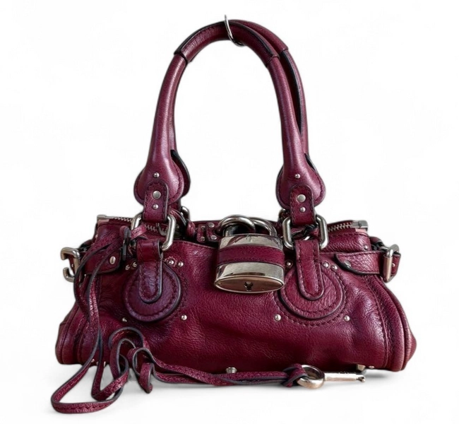 Chloe Mini Paddington Leather Handbag Bordeaux Burgundy Padlock Key