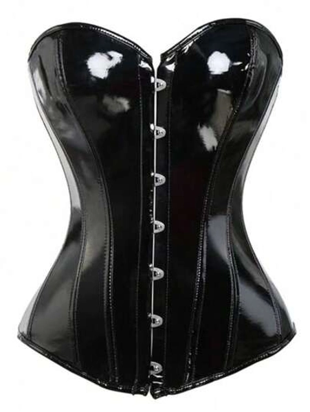 Black Lacquer PU Corset Top