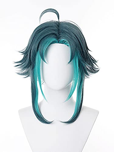 LeMarnia Blue Gradient Fluffy Cosplay Hair Wigs with Bangs Wigs for Cosplay Xiao Anime Wigs Halloween Costume Wigs - Blue/Green