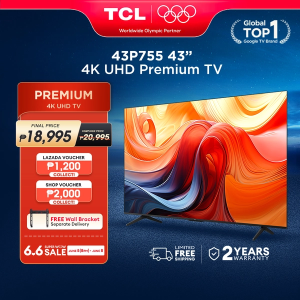 TCL P755 Series 4K UHD + HDR 10+ Google Smart TV - 43/50/55/65/75 inch (AiPQ Processor, Wide Color Gamut, Dolby Vision Atmos, T-Screen, Multiple Eye Care)