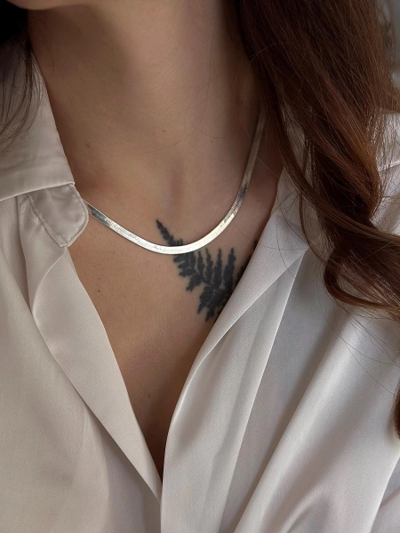 Sterling Silver Flat Snake Chain Necklace - Trendy Women's Jewelry S925, Silver Plated Choker