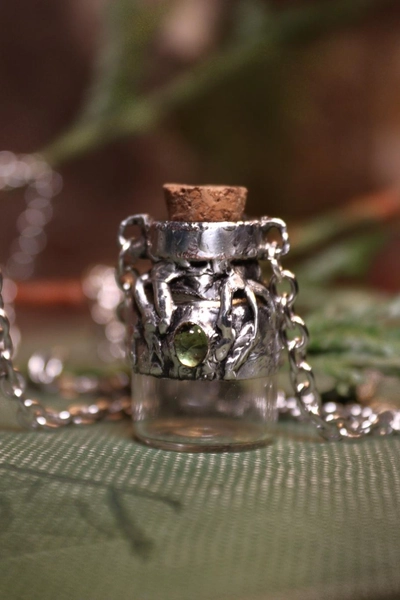 Peridot Roots Bottle Necklace Vine Branch Necklace Choker Soft Solder Tiffany Technique Fantasy Jewelry