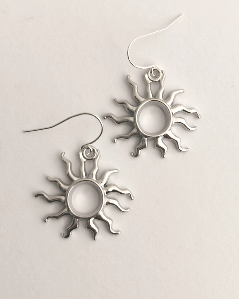 Silver sun earrings. Silver plated hypoallergenic, nickel free earrings