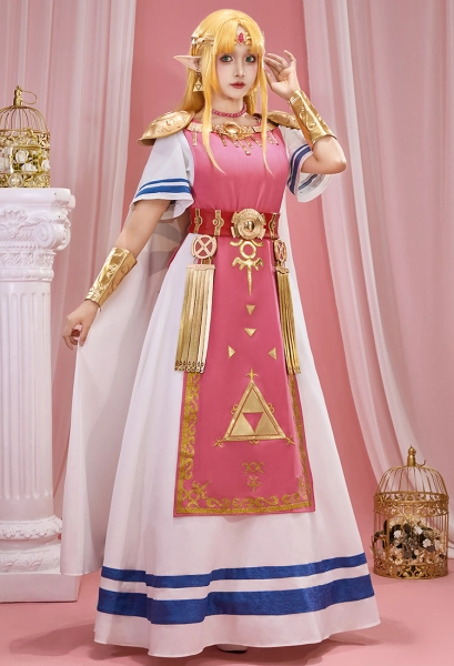 SSBU Princess Zelda Cosplay Costume Dress with Tank Coat and Cloak