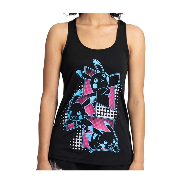 Pikachu Neon Pokémon Active Black, Pink & Blue Performance Tank Top - Women