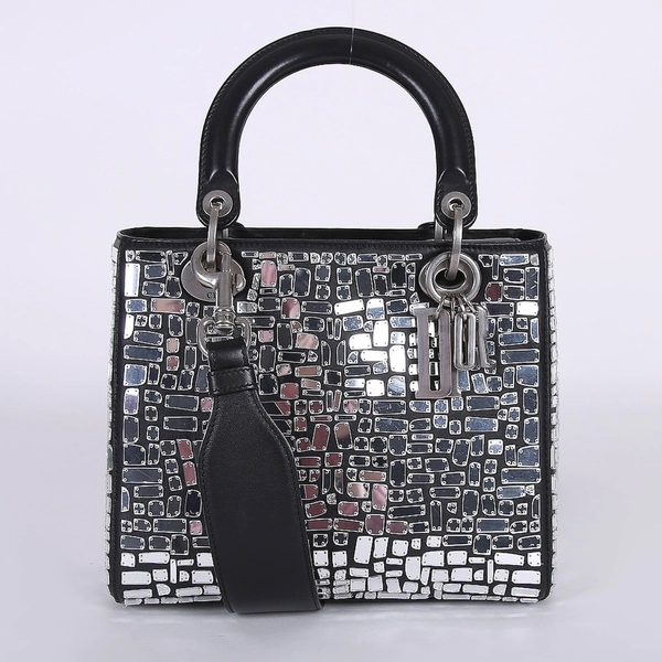 Dior - Lady Dior Mosaic Embroidered Smooth Calfskin Bag Black