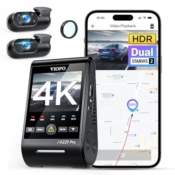 VIOFO A229 Pro 3 Channel 4K HDR Dash Cam, Dual STARVIS 2 Sensors IMX678 & IMX675, 4K+2K+1080P Front Inside and Rear Triple Car Camera, 5GHz WiFi GPS, Voice Control, 24H Parking Mode, Support 512GB