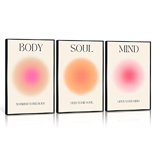 ZIYUAN Black Aluminum Framed Art Positive Aura Aesthetic Posters 3 Piece Colorful Aura Gradient Canvas Wall Art Spiritual Soul Body Mind Quote Print Painting Danish Pastel Wall Decor for Yoga 12x16in
