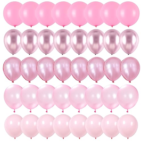 Pink Balloons Set, 60 Packs 12 Inch Metallic Chrome Pink Pearl Pink Macaron Pink Light Pink Different Shades Balloons for Girl Women Birthday Decorations, Wedding, Christening, Baby Shower Party - Pink Mixed